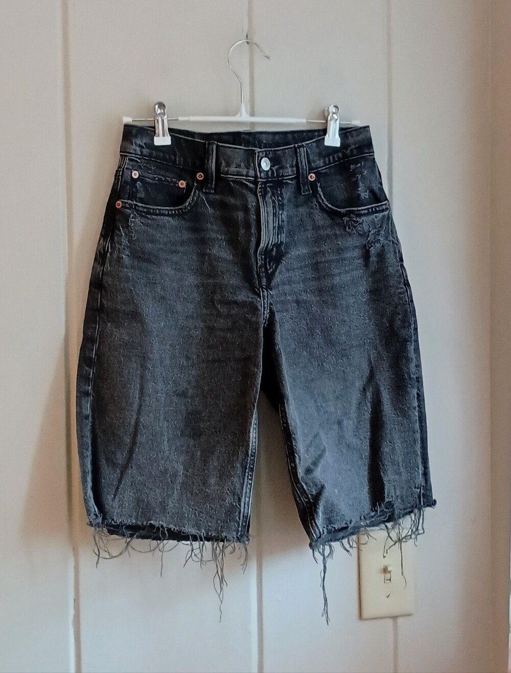 Charcoal Grey Frayed Grungy Dad Shorts
